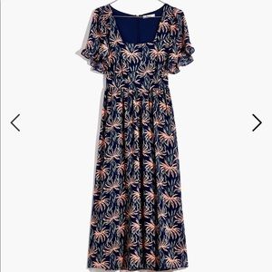 MADEWELL | Ruffle-Sleeve Midi Dress in Oasis Palms, XS ~ floral